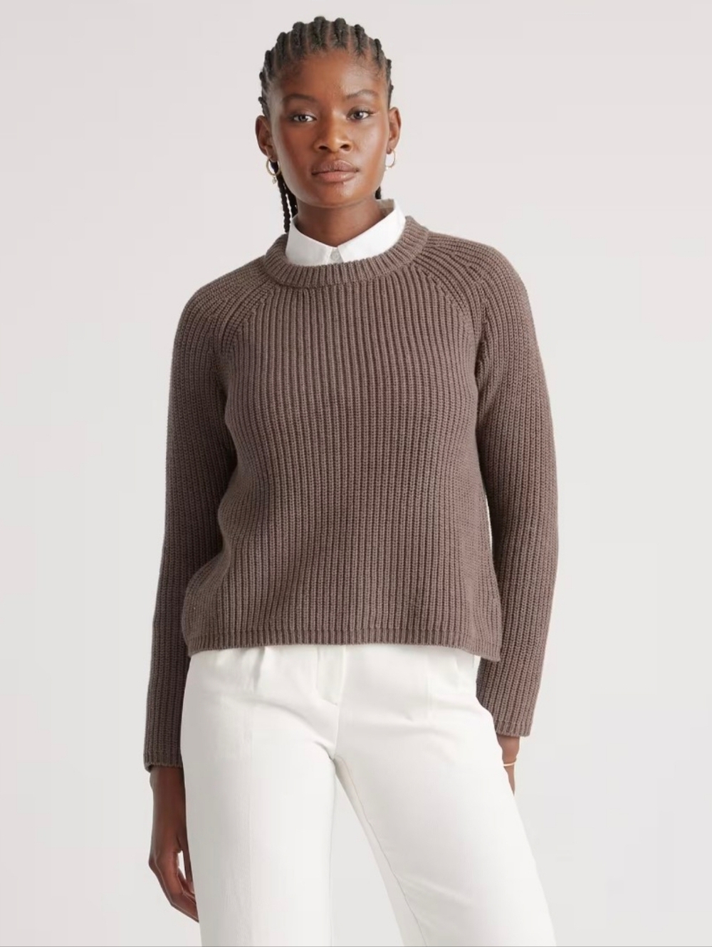 Quince 100% Organic Cotton Fisherman Crew Sweater Heather Brown Medium - Picture 9 of 13